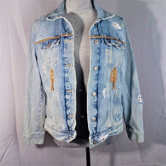 Embellished Denim Jacket Upcycled Jean Jacket Cowgirl Trucker - Picture 6 of 7